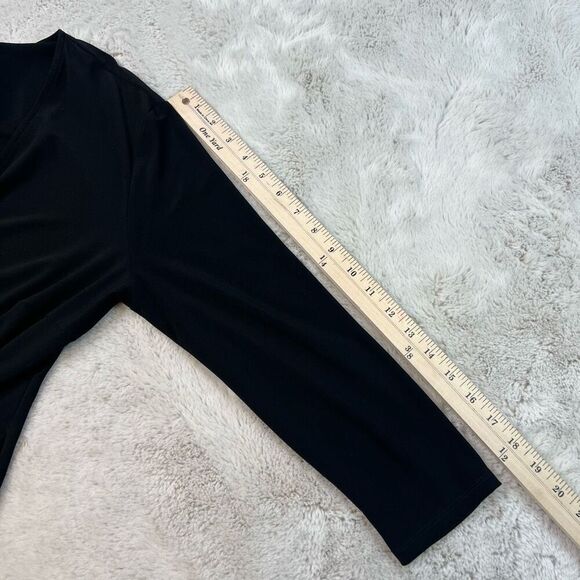 ANNE KLEIN BLACK JERSEY Faux Wrap Drape Sheath Dress Size 10 Deep Vneck Stretchy - Picture 11 of 13